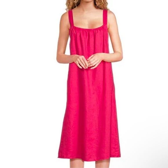 Eileen Fisher 100% Organic Linen Cami Midi Dress Flame women’s X-Large - Picture 1 of 4
